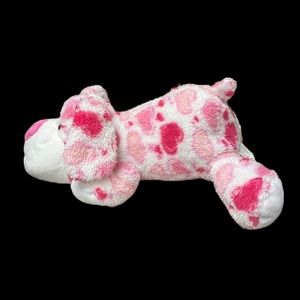 Kellytoy Puppy Dog Floppy Ears White Plush Pink Heart’s Laying Down 12"